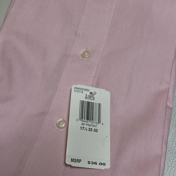 NWT Men’s Pink Arrow Wrinkle Free Long Sleeve  17 1/2 32/33 XL Dress Shirt #YCDO - Picture 5 of 6
